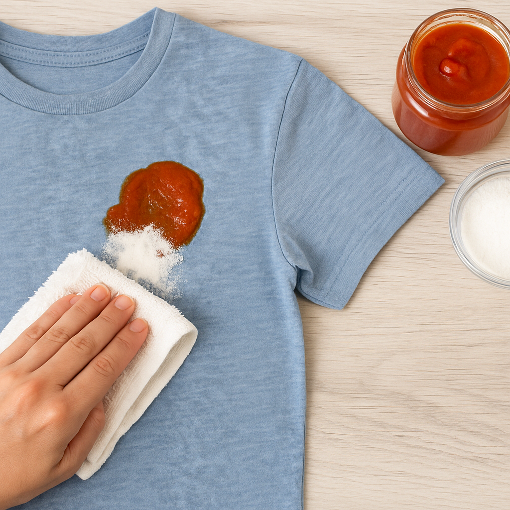 ropa blanca lavada sin manchas tras eliminar tomate frito