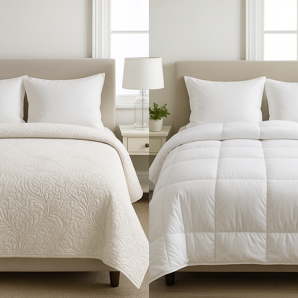 Colchas y edredones en dormitorio - diferencia entre colchas y edredones