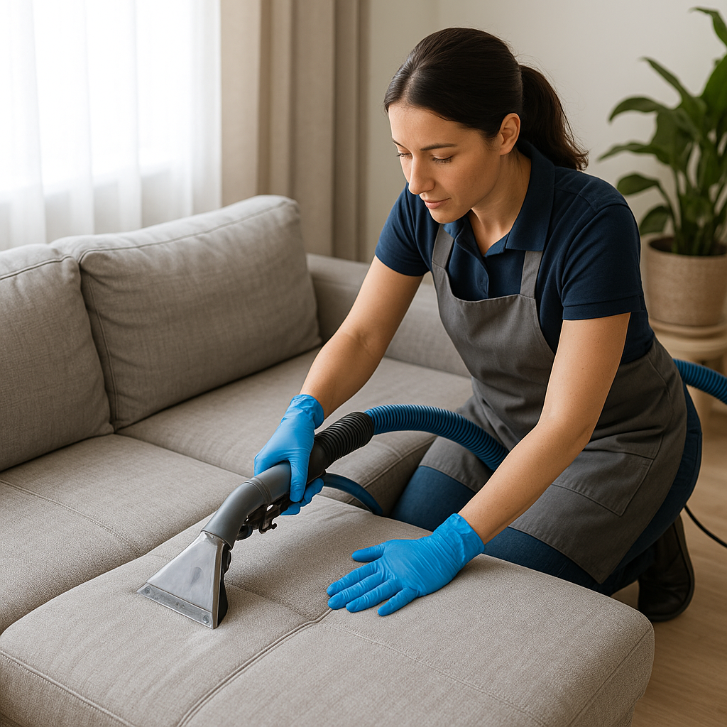 Profesional realizando limpieza de tapicería a domicilio