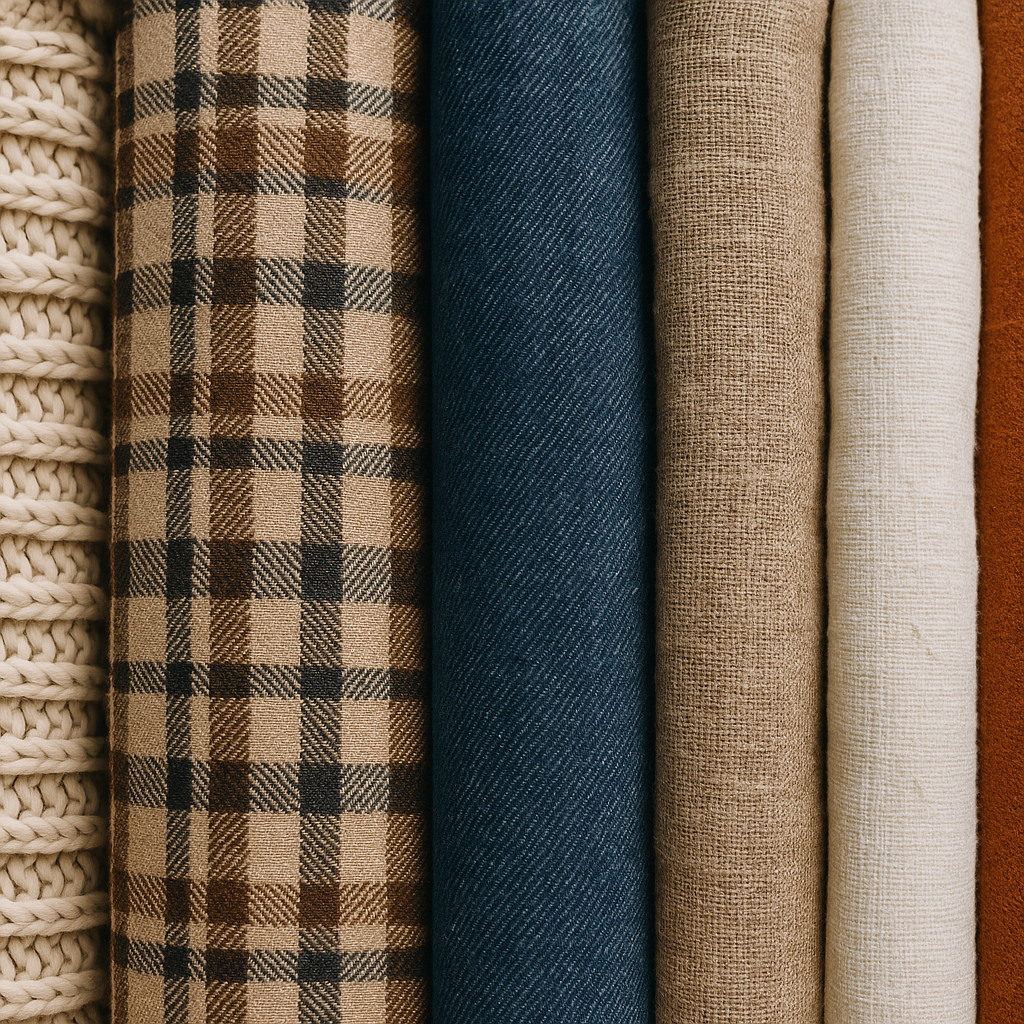 Muestras de varios tipos de tejido textil