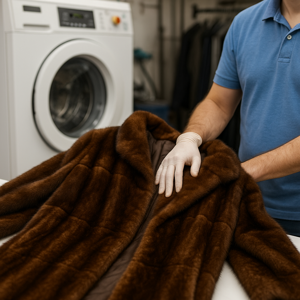 limpieza profesional de abrigo de visón en tintorería