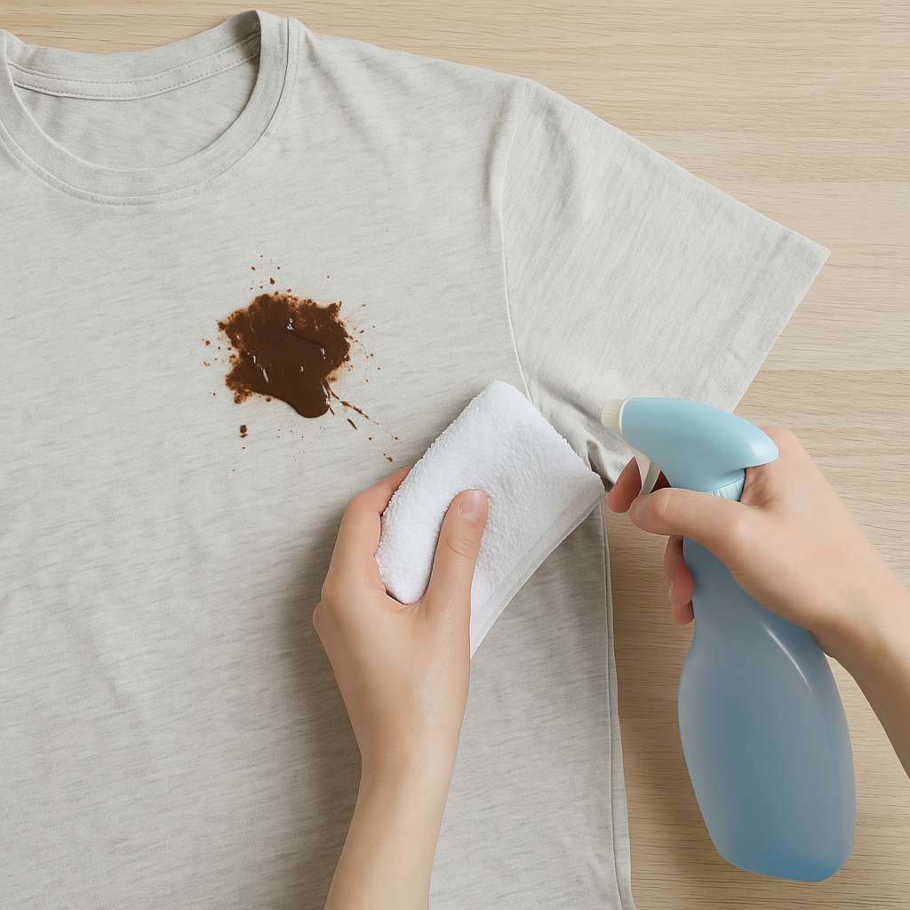 camisa blanca con manchas de chocolate ya lavadas y técnicas de limpieza
