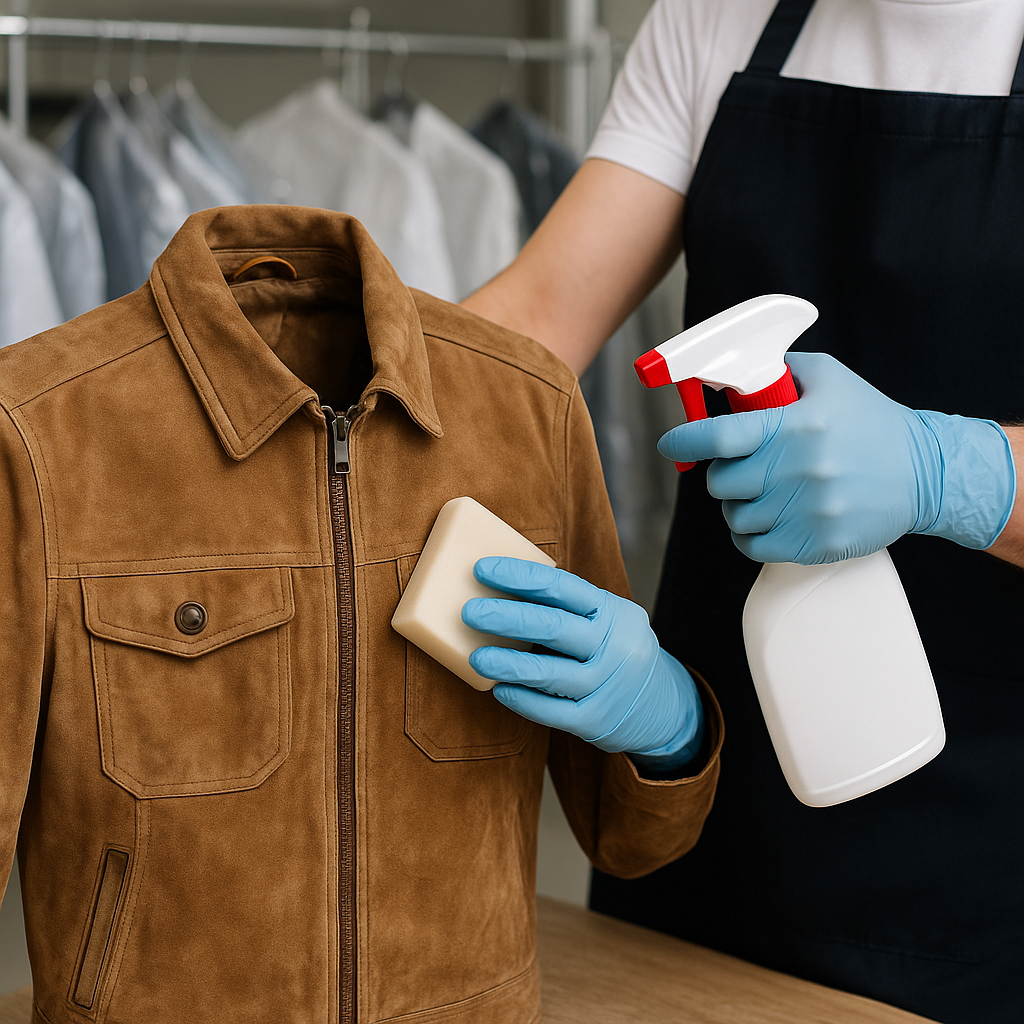 chaqueta de ante lista para limpiar en tintorería y lavandería