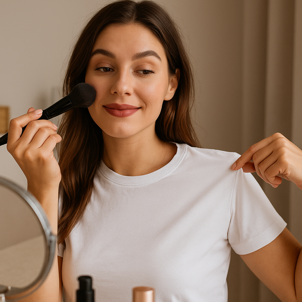 Base de maquillaje que no mancha la ropa sobre tela blanca