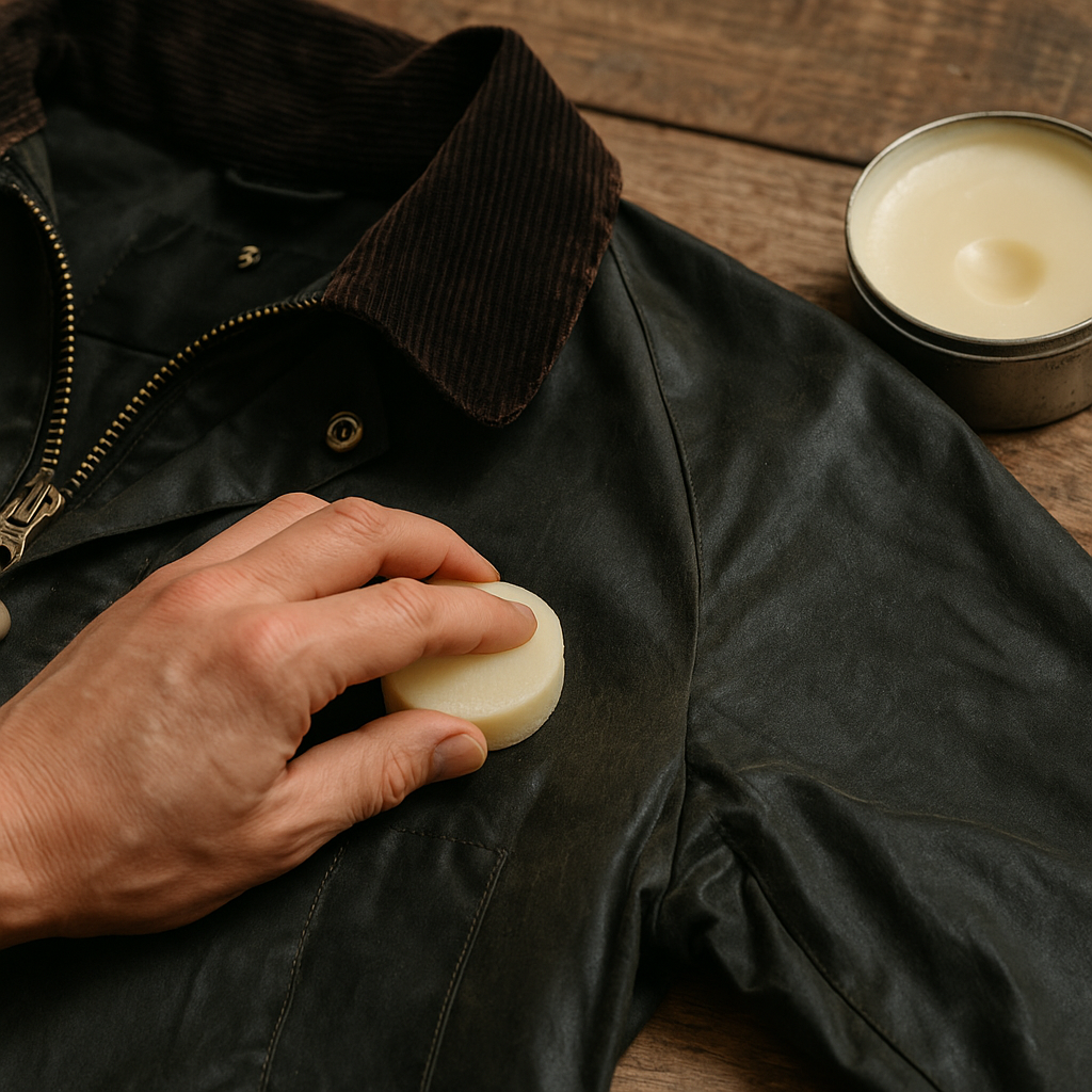 chaqueta encerada recibiendo cera barbour y planchado en lavandería