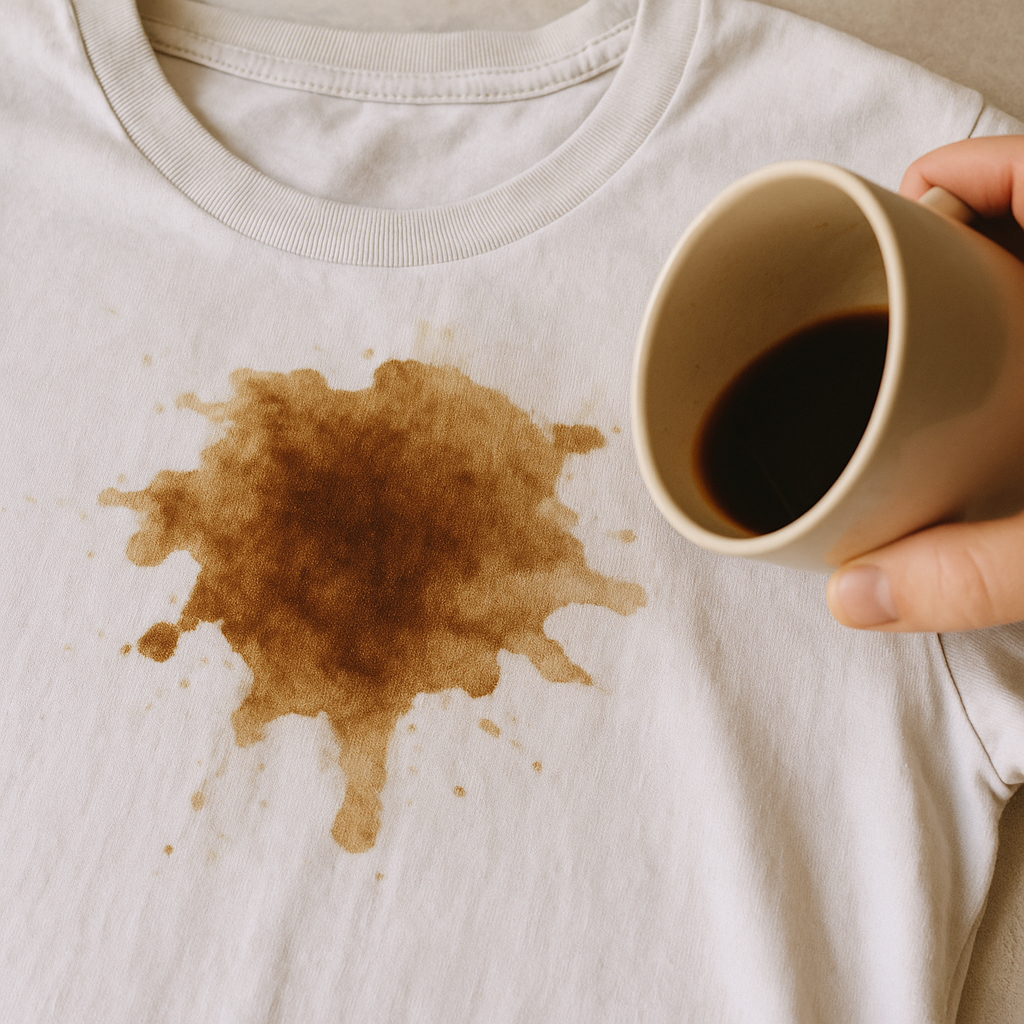 ropa manchada de café siendo tratada en lavandería