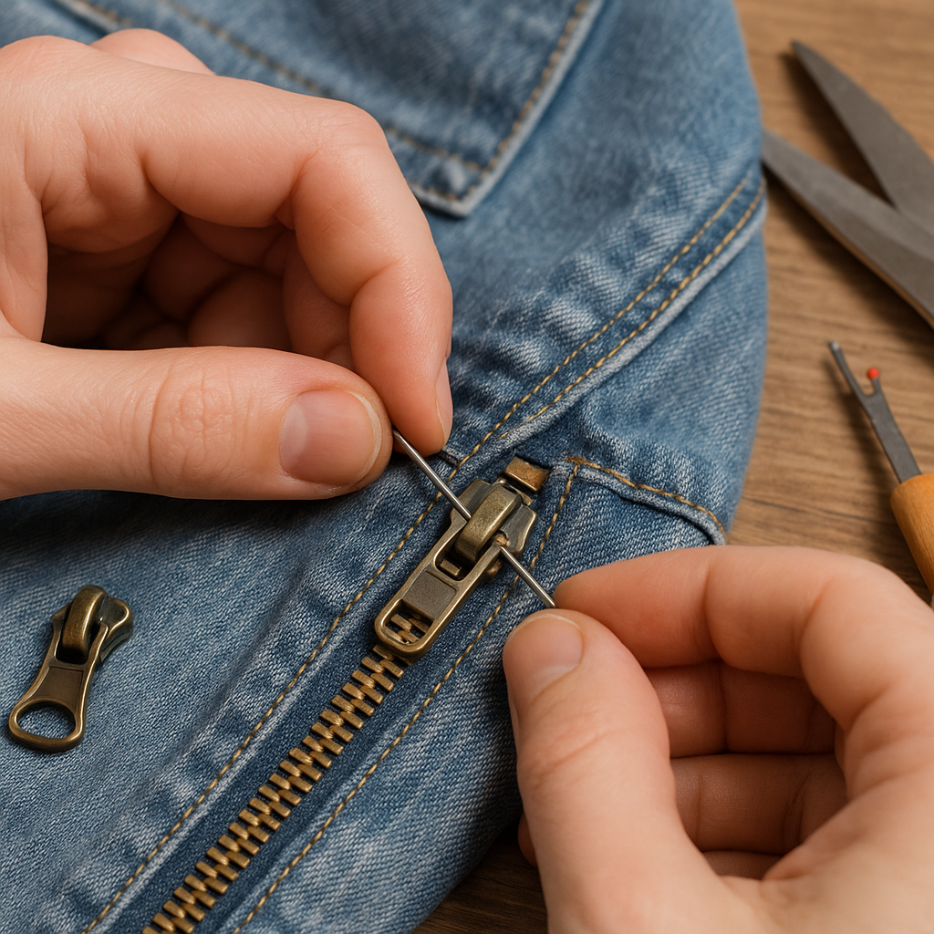 Detalle de cómo reparar cremallera en chaqueta