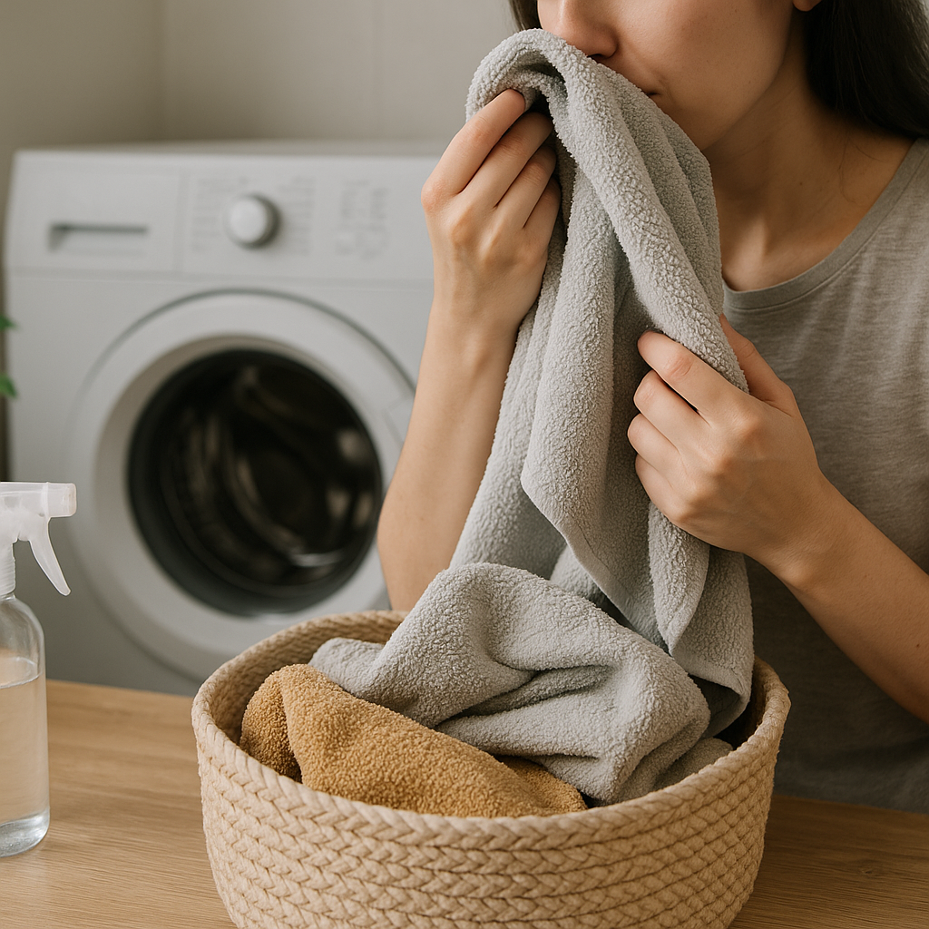 Toallas limpias y frescas sin olor a humedad en el baño