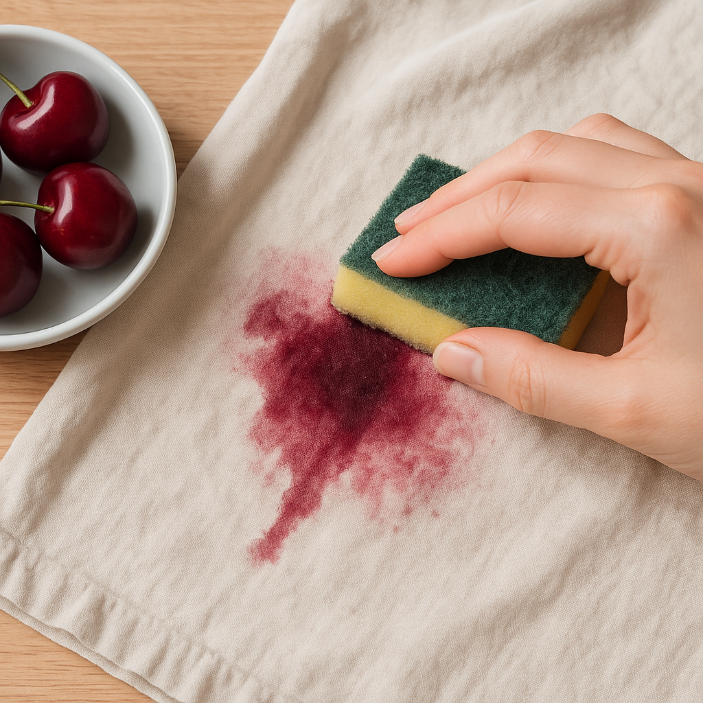 ropa con manchas de cereza siendo lavada