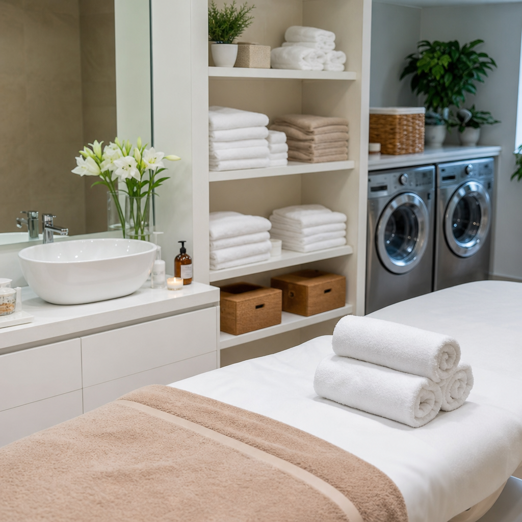 servicio de lavandería centros de estética con toallas y sábanas limpias