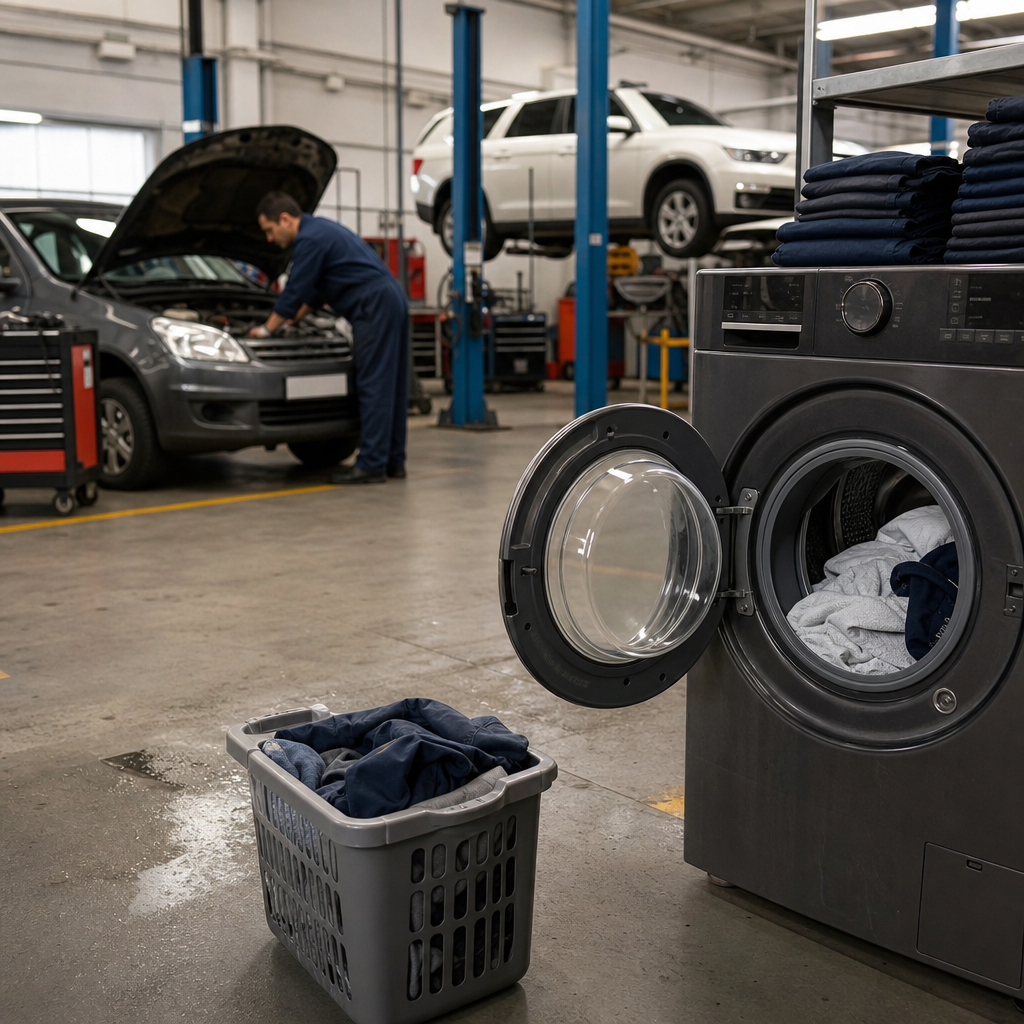 lavandería talleres mecánicos con lavado profesional de ropa de trabajo y textiles industriales