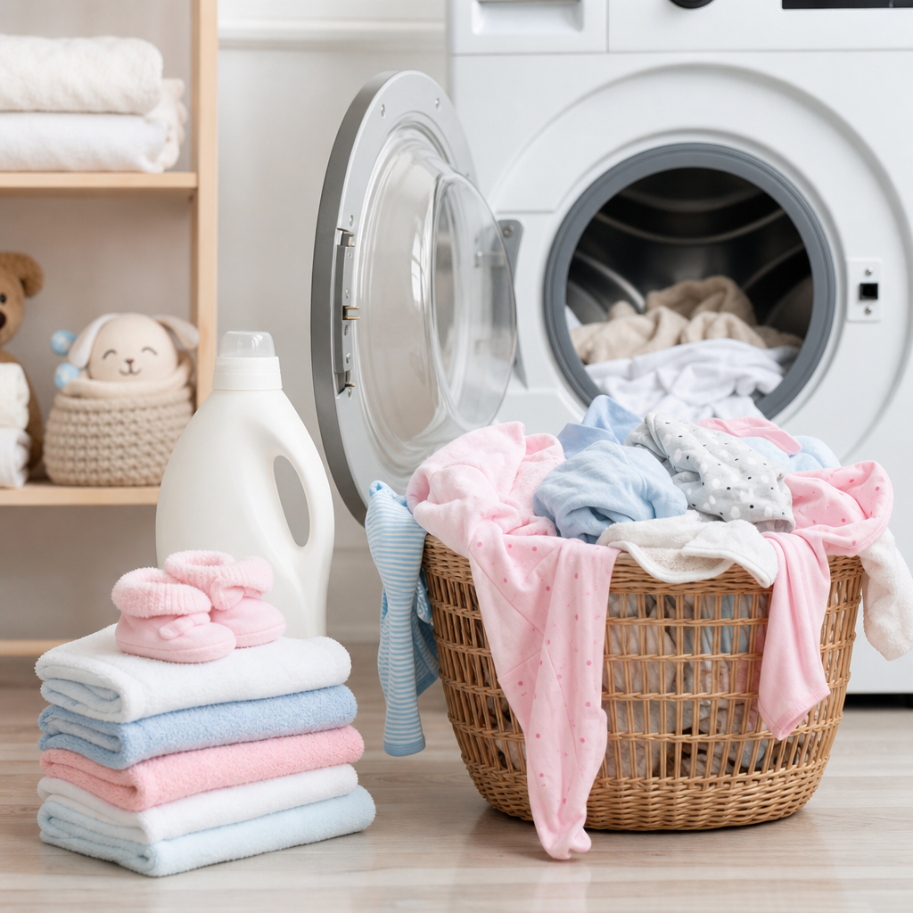 lavado de ropa infantil con prendas suaves y limpias