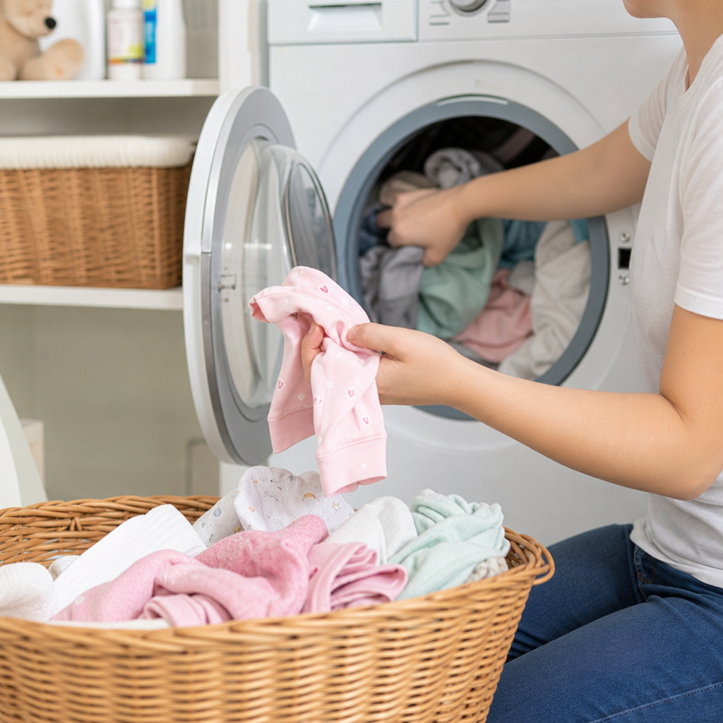 lavado de ropa infantil con cuidado profesional y prendas suaves para bebé